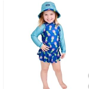 UV Skinz long sleeve skirt Swim Set with hat girls size 7